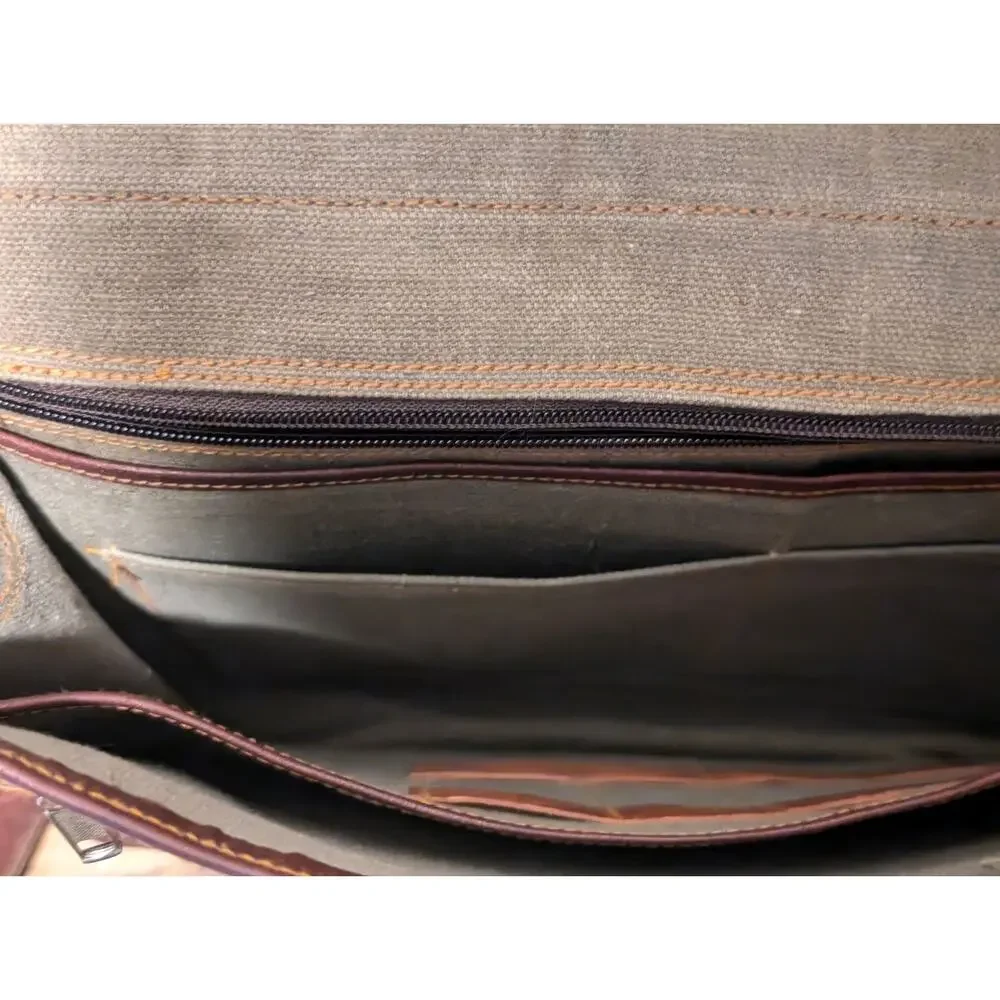Brown No Fabric Content Canvas Lined Shoulder Strap Brief Bag